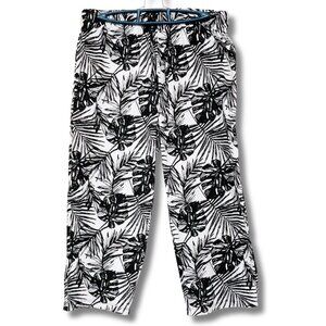 BENCH Black white leaf print stretchy cropped loungewear pants ~ SMALL MEDIUM